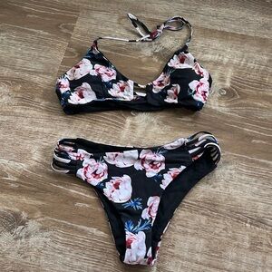 Floral Bikini reversible to solid black